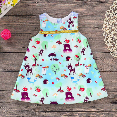 

Toddler Infant Baby Girls Cartoon Animals Plaid Print Sleeveless Dresses Outfits