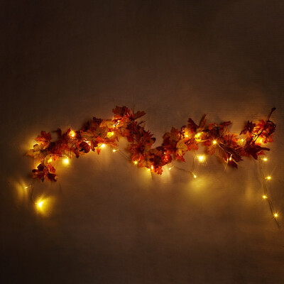 

Gobestart 18M LED Lighted Fall Autumn Pumpkin Maple Leaves Garland Thanksgiving Decor