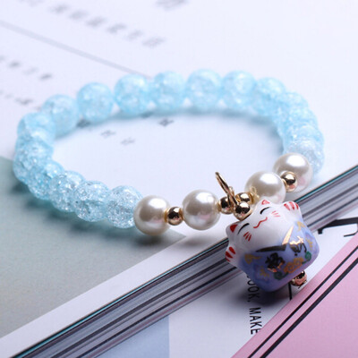 

Lovely Ceramic Charm Lucky Fortune Money Cat Bracelet Beaded Bangle Handmade
