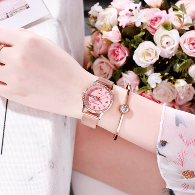 

New authentic minimalist watches waterproof Caseton calendar for girls Korean leather diamond luminous Shi Ying watches