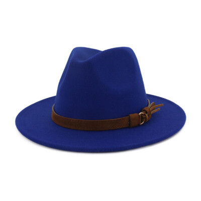 

10 Colors Unisex Women Men Felt Wide Brim Fedoras Trilby Caps With Leather Belt Buckle Band Panama Hats