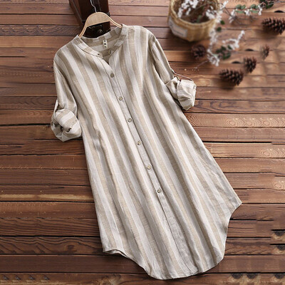 

Womens Loose Long Sleeve Tops Stand Collar Blouse Button Down Shirts Irregular