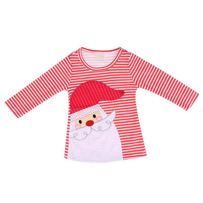 

Autumn Baby Girls T-shirt Christmas New Year Kids Santa Striped T-shirt