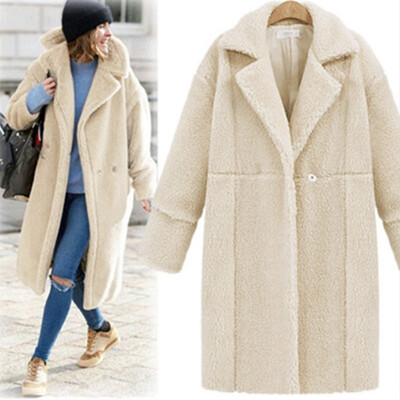 

Women Winter Casual Long Sleeve Lapel Warm Cashmere Wool Coat Winter Solid Color Loose Jackets Abrigos Mujer Invierno 2019