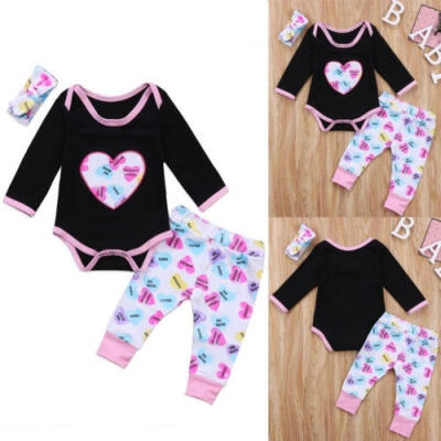 

Autumn Newborn Kids Baby Girls Tops Romper Flower Pants Leggings Headband 3Pcs Children Outfit Clothes