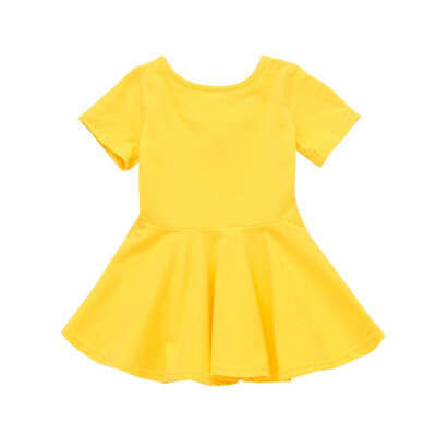 

4 Colorsly Fashion 1-4T Summer Baby Girls Casual Cute Short Sleeve Dress Girls Solid Color Dresses