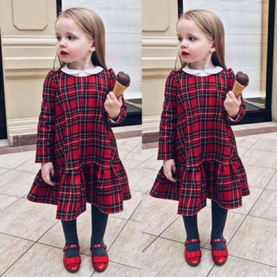 

Toddler Newborn Kids Baby Girls Plaid Ruffle Party Pageant Dress Clothes 6M-4T
