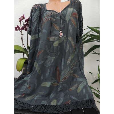 

Roseonmyhand Plus Size Women O-Neck Print Patchwork Hollow Out Short Sleeve Blouse Shirt Tops