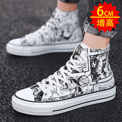 

Summer mens shoes high canvas harbor wind Korean version of Joker casual board shoes graffiti hand-painted autumn tide shoes