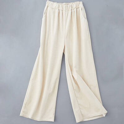

Women Loose Wide Leg Pant Linen Pure Color High Waist Trousers For Office Ladies