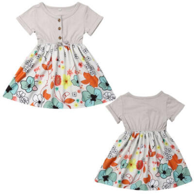 

US Kids Baby Girl Short Sleeve Princess Tutu Dress Floral Party Sundress Clothes