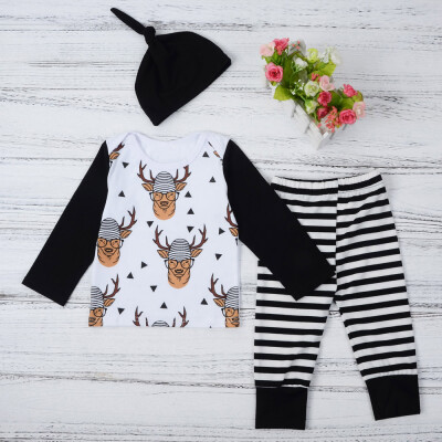 

Newborn Baby Kids Girl Boy Outfits Clothes Deer Print Tops T-shirtPantsHat Set