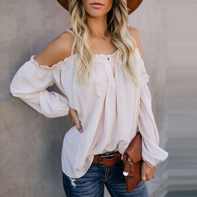 

Starmoon Womens Casual Off Shoulder Solid Long Sleeve Ladies Loose Tops T-Shirt Blouse