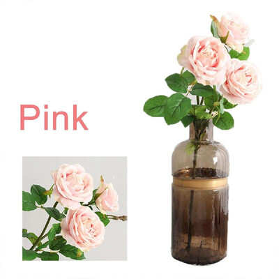 

Simulation big rose three branches Anne roses fake flower single rose wedding supplies flower arrangement Pink