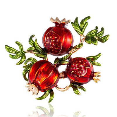 

1Pc Red Pomegranate Oil Painting Gold Plated Alloy Fruit Scarf Pin&Brooch