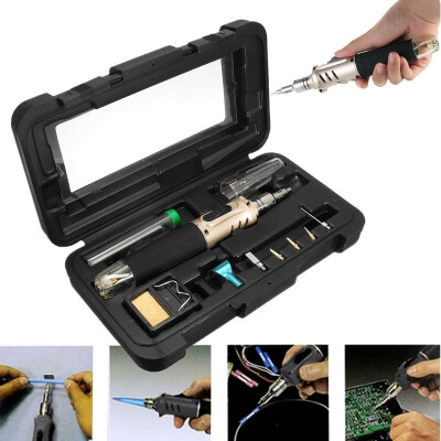 

10 in 1 HS-1115K Professional Butane Gas Welder Soldering Iron Set Torch Pen Tool Kit Color Silver Gold Red