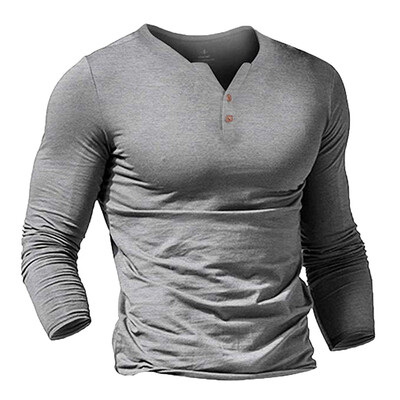 

2019 Slim T-ShirtMen Personality Hipster Button V-Neck Solid Color Tee Tops