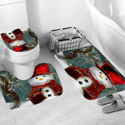 

〖Follure〗3Pcs Christmas shower Curtain Bathroom Anti-slip Carpet Rug Toilet Cover Mat Set