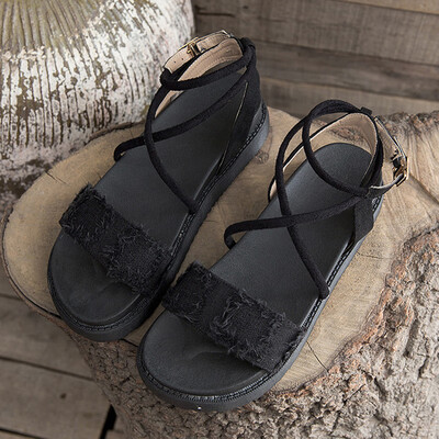 

Flat-bottomed womens shoes ins straps fashionable Roman fairy sandals