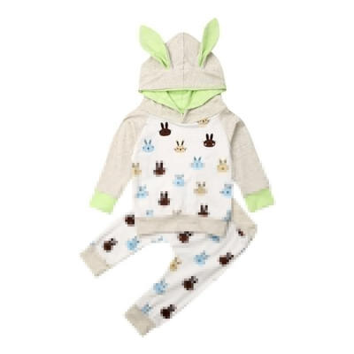

Adorable Newborn Baby Boy Girl Long Sleeve Outfits Bunny Ear Printed Hoodie Sweatshirts Tops Long Pants Clothes 2PCS