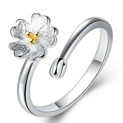 

925 Silver Fashion Jewelry Flower Rings Women Anniversary Gift Adjustable Size Silver Color Finger Ring Casual Hypoallergenic K37