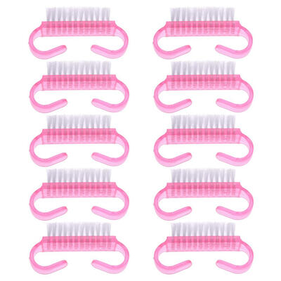 

10pcs Nail Cleaning Brushes Pink Plastic Handle Dust Remover Manicure Tools