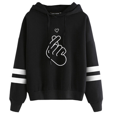 

Women Sweatshirt K pop B t s Finger Heart Printed Hoodie Long Sleeve