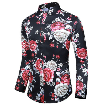 

Tailored Mens Casual Printing Colorful Slim Long Sleeve Dress Shirt Blouse Tops