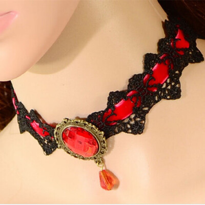 

4 Color Beauty Women Gothic Choker Collar Necklace Punk Cosplay Vintage Crystal Lace Necklace Jewelry P1314