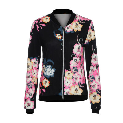 

Toponeto Womens Ladies Biker Celeb Camo Flower FLoral Print Zipper Up Bomber Jacket