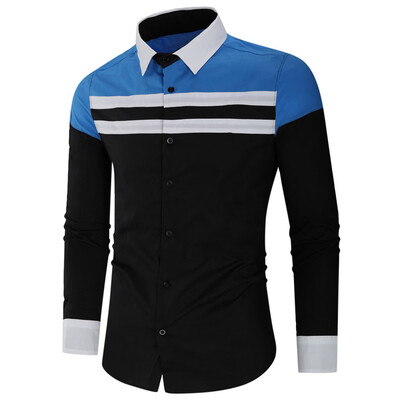 

Toponeto Mens Fashionable Personality Color Patchwork Long Sleeve Shirt