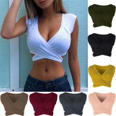 

UK Women Casual Sleeveless Tank Tops Bandage Vest Crop Tops Short T Shirt S-XXL