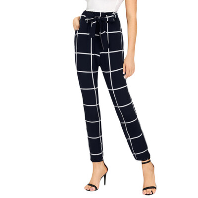 

Tailored Womens Elastic Waist Casual Pants Bandage High Waist lattice Pencil Pants