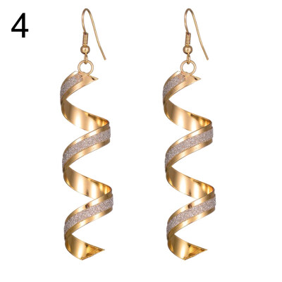 

Female Sequins Spiral Pendant Hook Earrings Long Wave Dangle Wedding Jewelry