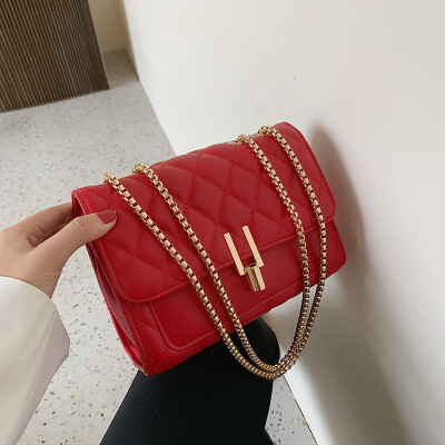 

Ins texture small square bag fashion womens bag 2019 new bag Lingge chain bag new shoulder Messenger bag tide