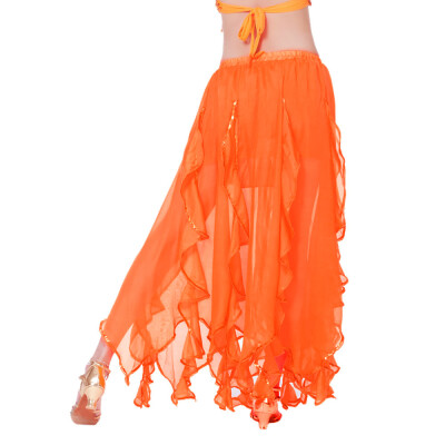 

Roseonmyhand Women Sequin Side Split Skirt Chiffon Belly Dance Performance Skirt