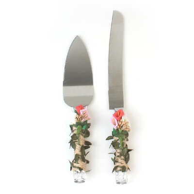 

Stainless Steel Wedding Cake Knife & Server Set Crystal Handle with Artificial Sunflower Cake Cutter for Wedding Anniversary Birth