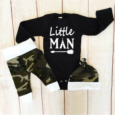 

3Pcs Toddler Newborn Baby Boys Cotton Tops Romper Camo Pants Hat Outfit Clothes