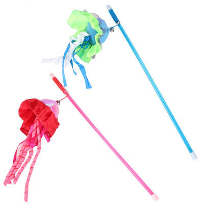 

Greensen 2 Pcs Funny Practical Plastic Pets Cats Teaser Playing Rod Stick Interactive Toys with Bell