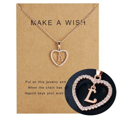 

Make A Wish 26 Letters Alphabet Pendant Necklace Cubic Zirconia Love Heart Crystal Charm Necklace for Women Jewelry With Card