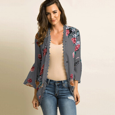 

New Women Casual Kimono Cardigan Floral Print Open Front Boho Loose Outerwear Beach Bikini Cover Up