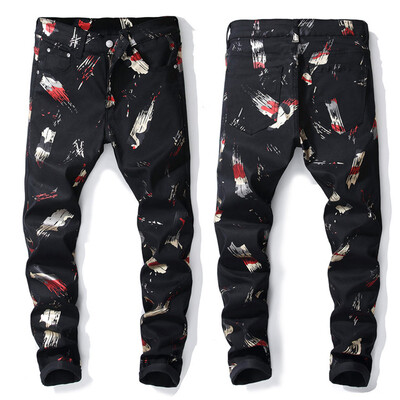 

Gobestart Spring&Summer Mens Casual Pants Trend Printed Pocket Jeans