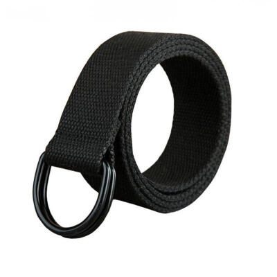 

Men Ladies Unisex Plain Webbing Canvas Fabric Metal Buckle Belt Black 110-150cm