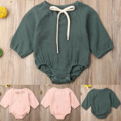 

Newborn Baby Girls Boys Outfits Clothes Cotton Linen Solid Color Romper Jumpsuit