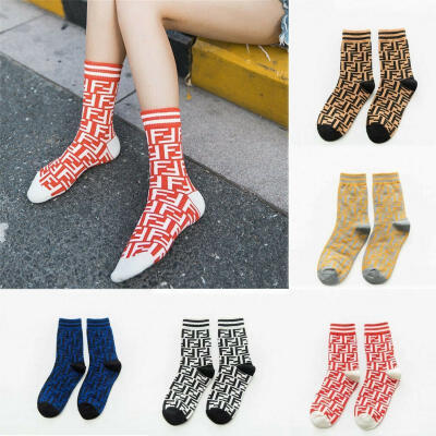 

Women Lady Double F Letter Printing Stockings Socks Soft Casual Cotton Socks