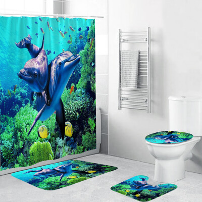 

Gobestart 4PCS Non Slip Toilet Polyester Cover Mat Set Bathroom Shower Curtain