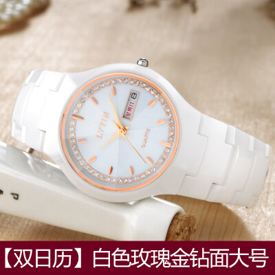 

Green white ceramic watches female fashion waterproof students Korean version of simple ladies lovers gift quartz watches