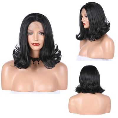 

〖Follure〗Natural Curly Front Lace Synthetic Wig Sexy Women Short Black Wave Wavy Wigs