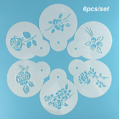 

6pcsset Plastic Cake Cookie Stencil Fondant Mold Rose Flower Biscuits Baking Mould Cake Border Decorating Pastry Spray Tool