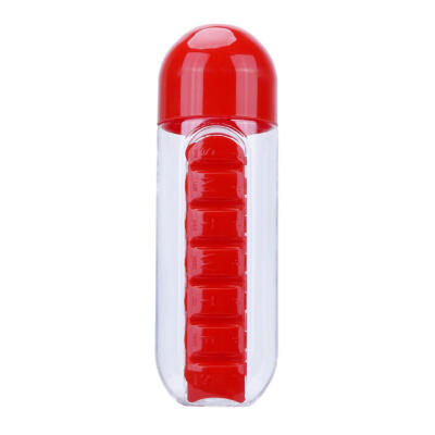 

600ML Plastic 2 In 1 Combine Daily Pill Box Outdoors Drinking Bottles Cups